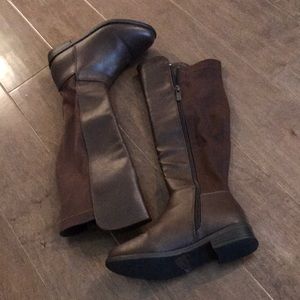 Girls' Brown Two-fabric Boots